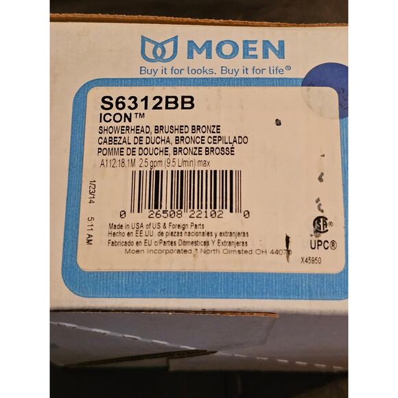Moen Shower Head Icon S6312BB Brushed Bronze One Function 5 7/8" Diameter Spray - Picture 1 of 4